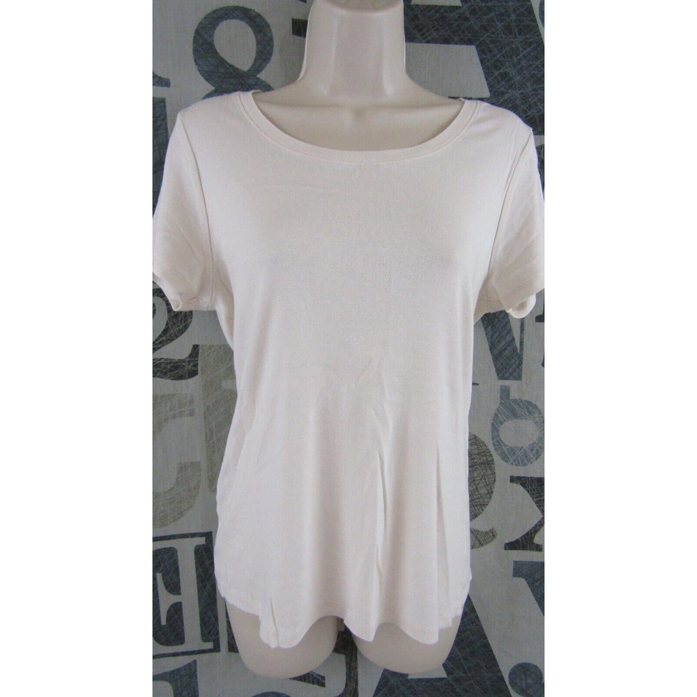 Joan Vass New York JV Beige Knit Top Women Large Short Sleeve Stretch
